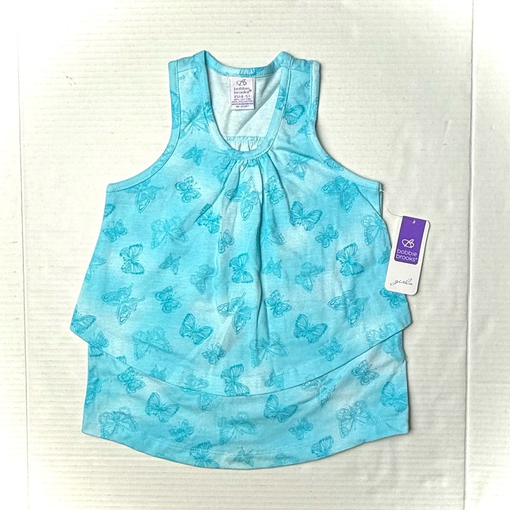 Bobbie‎ Brooks Girls XS 4 - 5 Tank Top T-Shirt Shirt Butterflies Blue Ruffle New